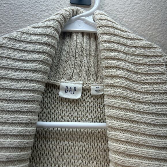 Gap Textured Shawl Sweater Vest Womens XS Beige Coastal Minimalist Fisherman - Picture 3 of 8